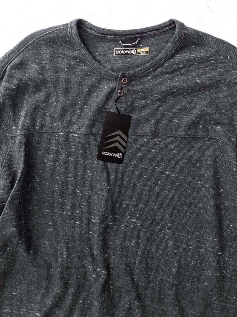 Solaris Shirt Ribbed Button Henley Long Sleeve Gray Heather Cotton Blend XL